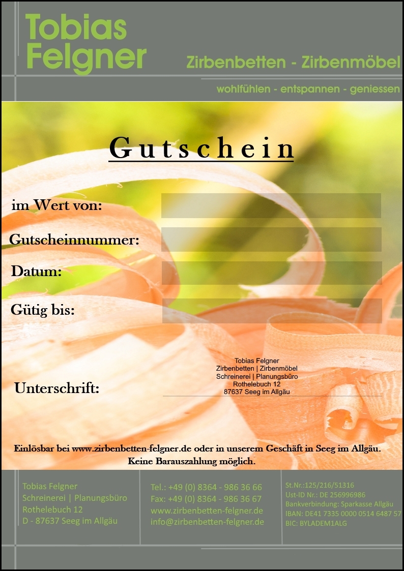 Gutschein Tobias Felgner Schreinerei